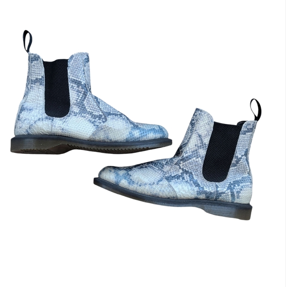 Dr. Martens Blue Snake-Print Chelsea Ankle Boots
